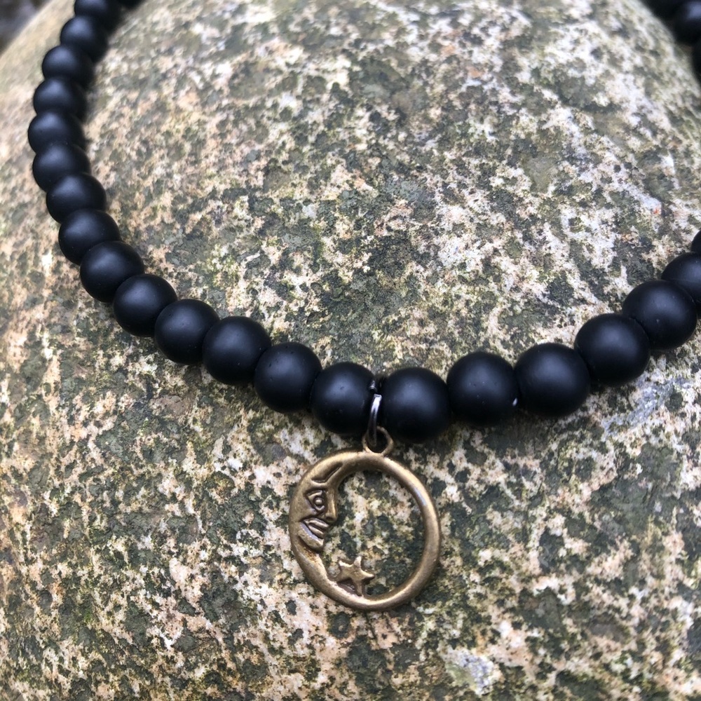 Black Beaded Midnight Moon Choker Necklace